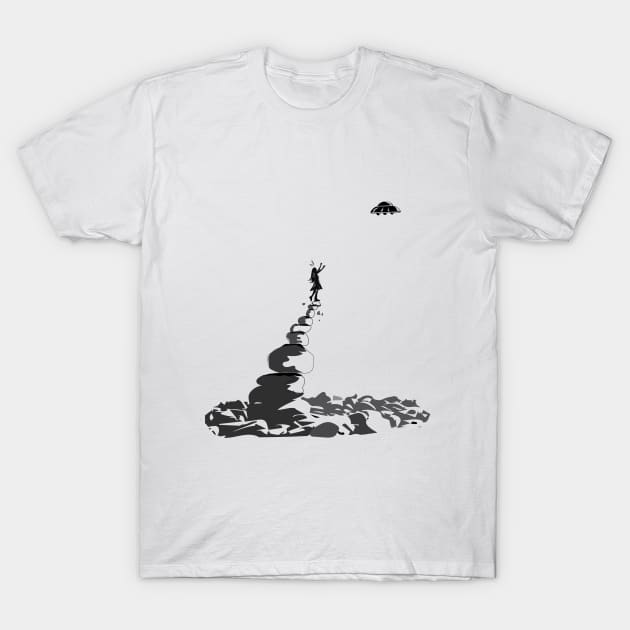 The girl standing on the cliff waiting for the UFO T-Shirt by vuminhvuong